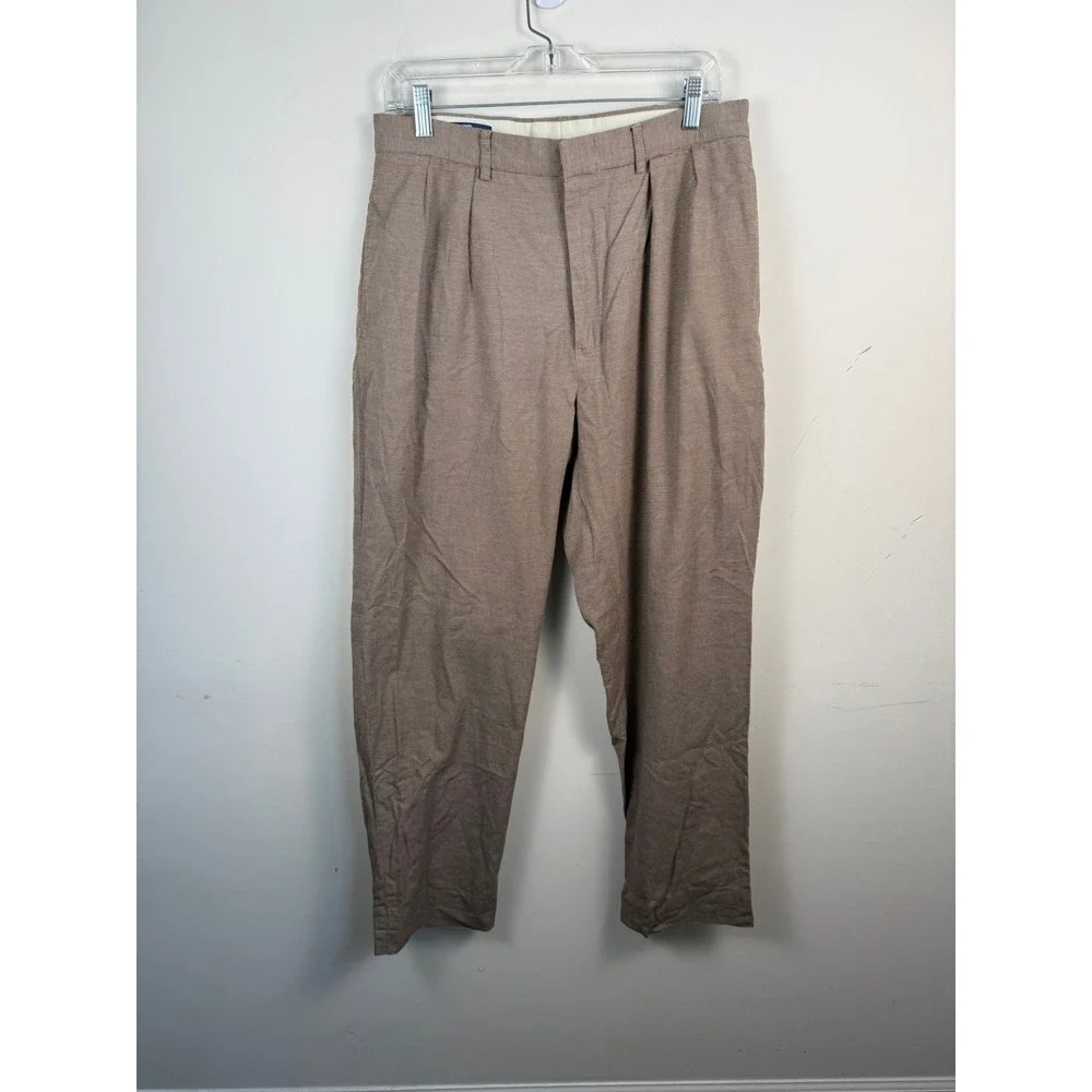 Vintage Polo Ralph Lauren Mens Brown Houndstooth Pleated Dress Pants 34x32